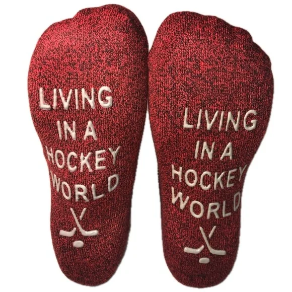 3/$30 MENS FUNNY QUOTE SAYINGS SOCKS LIVING IN A HOCKEY WORLD SIZE  7-11 - Picture 8 of 8
